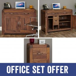 Shiro Solid Walnut Hidden Desk And Filing Cabinet Package